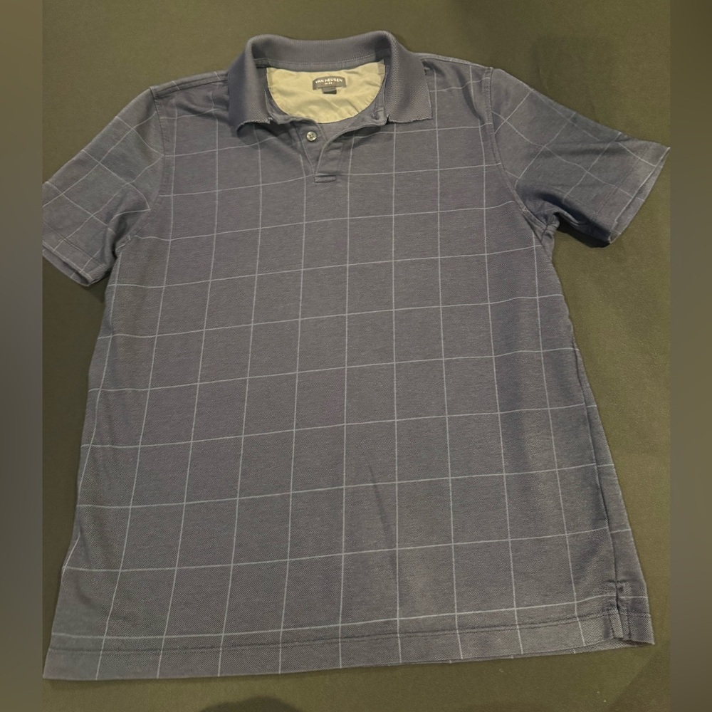 Van Heusen Flex Gray Polo Medium Stretch‎ Windowpane Preppy Classic